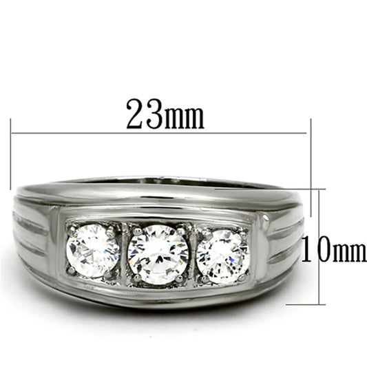 TK946 - High polished (no plating) Stainless Steel Ring with AAA Grade CZ in Clear