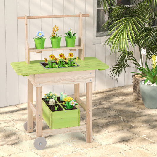 Kids Mud Kitchen with Removable Pots Watering Can Planting Trough and Storage Box-Natrual