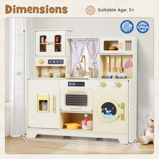 Wooden Toy Kitchen Playset with 14 Accessories for Aged 3+ Years-Beige