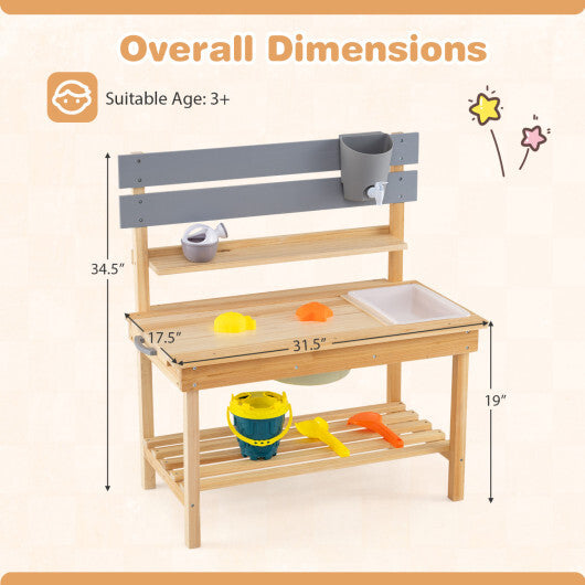 Outdoor Kids Mud Kitchen with Extended Tabletop and Water Tank-Natural