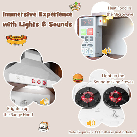 Kids Modern Toy Kitchen Playset with Attractive Lights and Sounds-Coffee