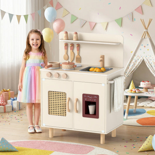 Wooden Pretend Kitchen Playset with Realistic Ice Maker-Yellow