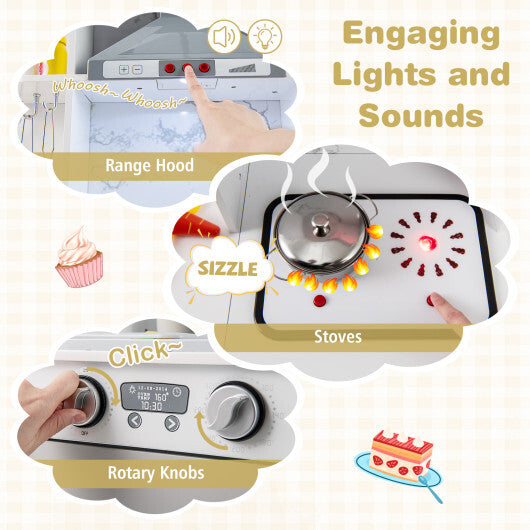 Kids Corner Wooden Play Kitchen with Range Hood and Stoves-Gray