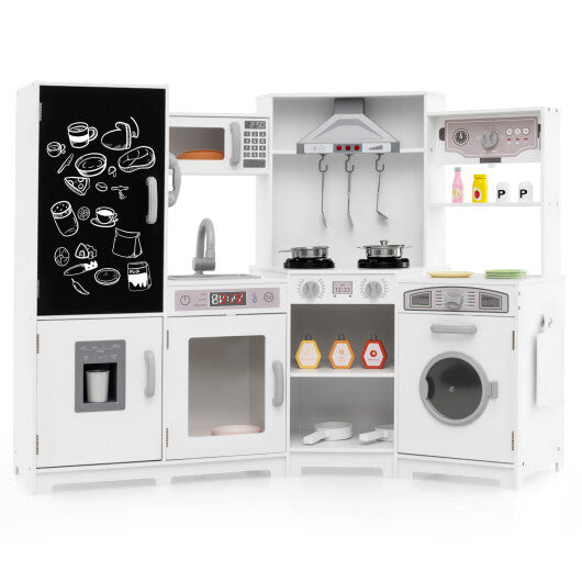 Corner Wooden Play Kitchen with Lights and Sounds Large Pretend Play Kitchen Set-Espresso