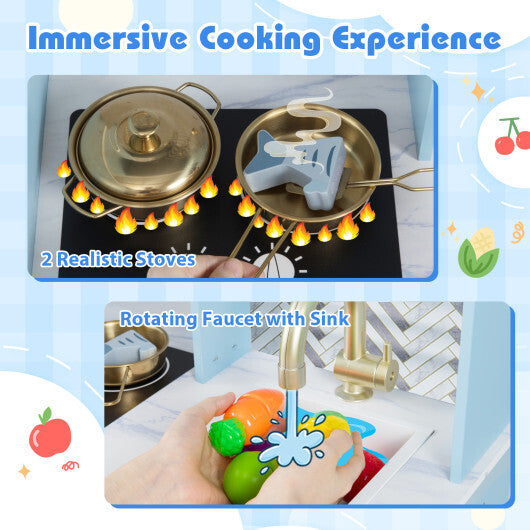 Kids Play Kitchen with Stoves and Faucet for Girls Boys Aged 3-6-White