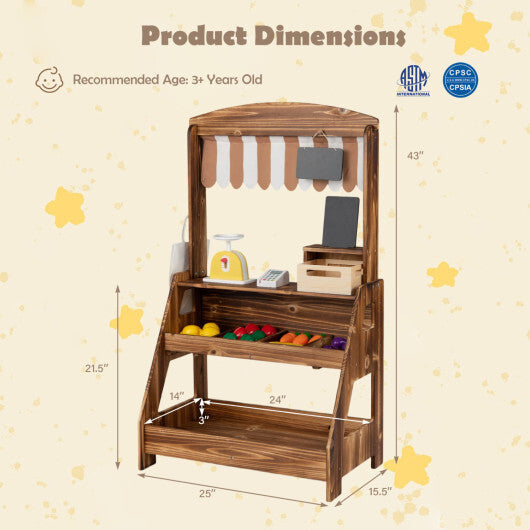 2-in-1 Wooden Mud Kitchen and Market Stand for Kids Outdoor with Planter Box and 2 Chalkboards-Natrual
