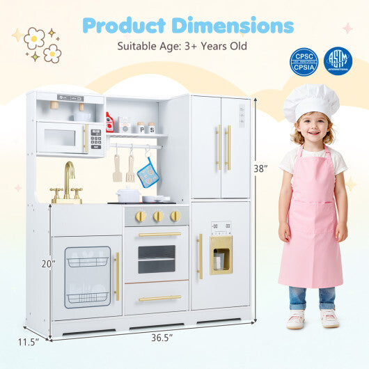 Wooden Play Kitchen with Lights & Sounds and Sink Stove Oven for Kids Ages 3+-Pink