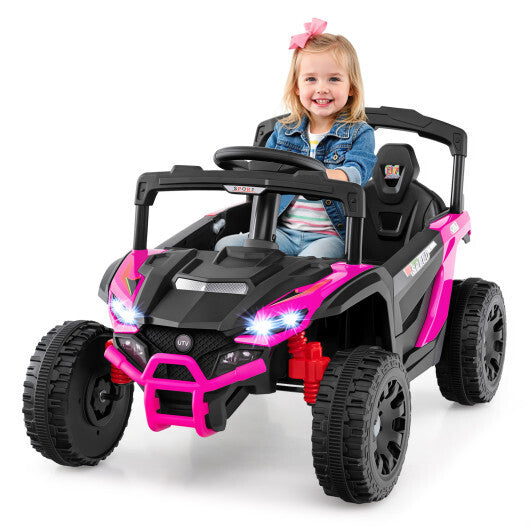 12V Kids Ride On Car UTV Electric Vehicle with LED Lights Music and Horn-Black