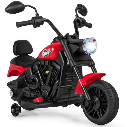 6V Kids Motorcycle with Headlight and Music and Training Wheels-White