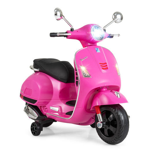 12V Kids Electric Motorcycle Licensed VESPA with Music and Training Wheels-Green