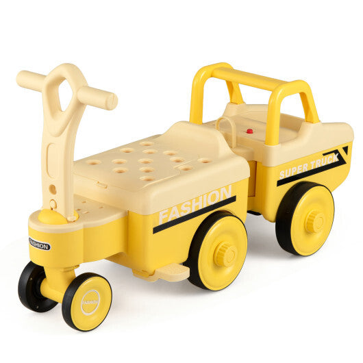 4 in 1 Ride on Push Car with Music and Under-Seat Storage for Boys Girls-Green
