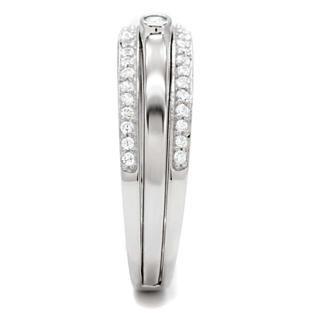 TS013 - Rhodium 925 Sterling Silver Ring with AAA Grade CZ in Clear