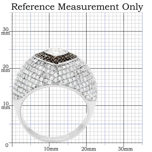 TS022 - Rhodium + Ruthenium 925 Sterling Silver Ring with AAA Grade CZ in Brown