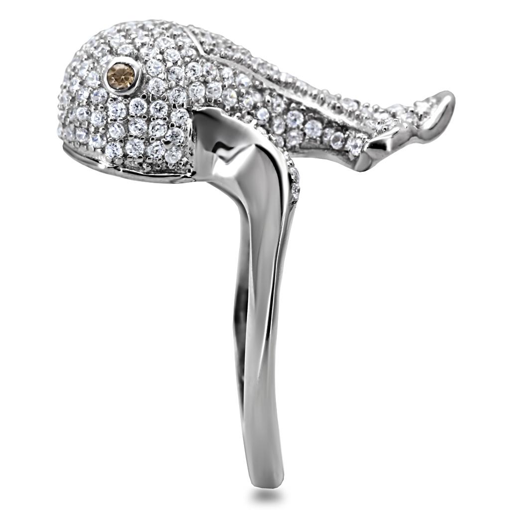 TS031 - Rhodium 925 Sterling Silver Ring with AAA Grade CZ in Brown