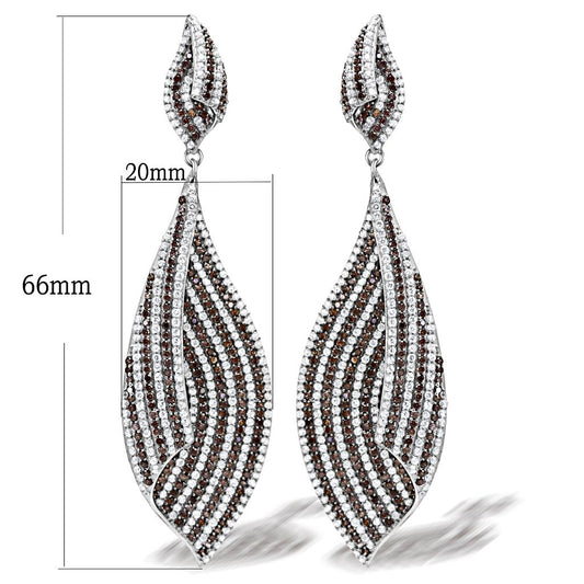 TS033 - Rhodium 925 Sterling Silver Earrings with Assorted in Brown