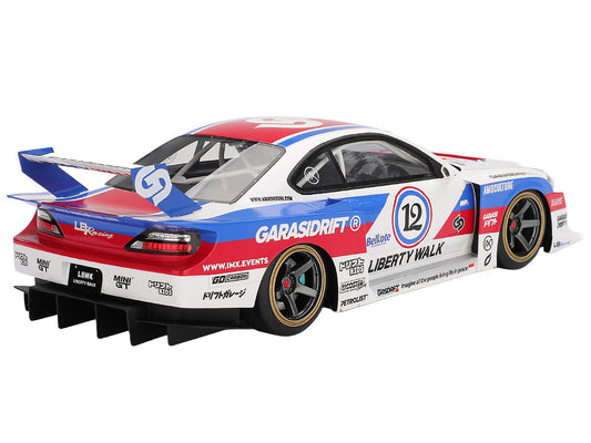 Nissan "LB-Super Silhouette" S15 SILVIA RHD (Right Hand Drive) #12 "GARASIDRIFT" White with Red and Blue Graphics 1/18 Model Car by Top Speed