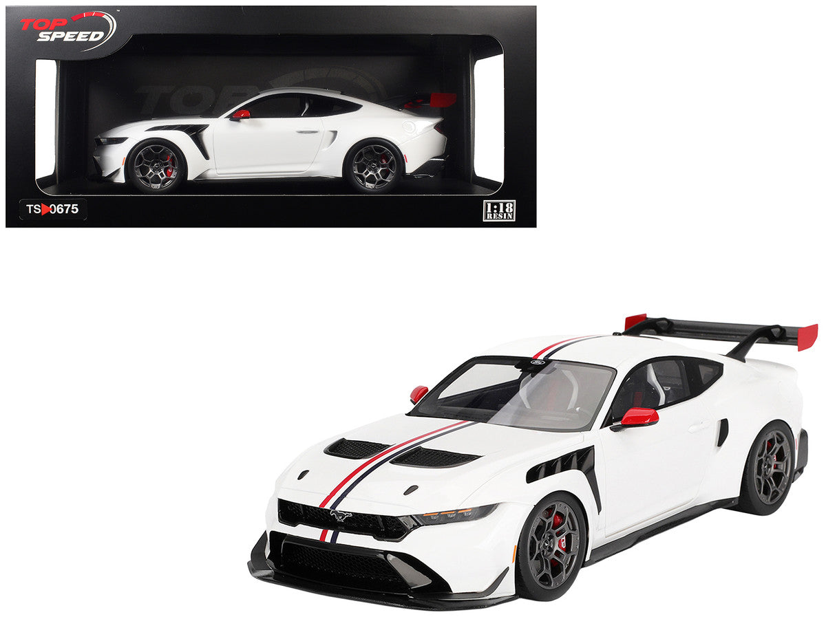 Ford Mustang GTD "Spirit of America" White with Red and Blue Stripes 1/18 Model Car by Top Speed