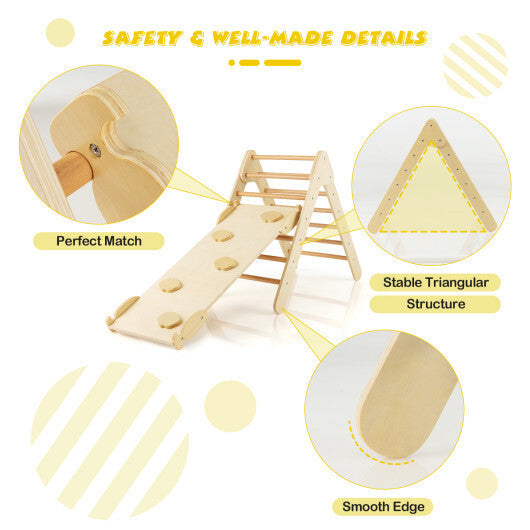 Patented 3-in-1 Wooden Climbing Triangle Set Triangle Climber with Ramp-Multicolor