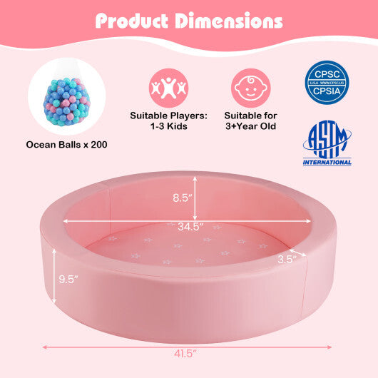 42.5 Inch Round Foam Ball Pits with 25D Sponge Filling and Washable PU Cover for Toddlers-Gray