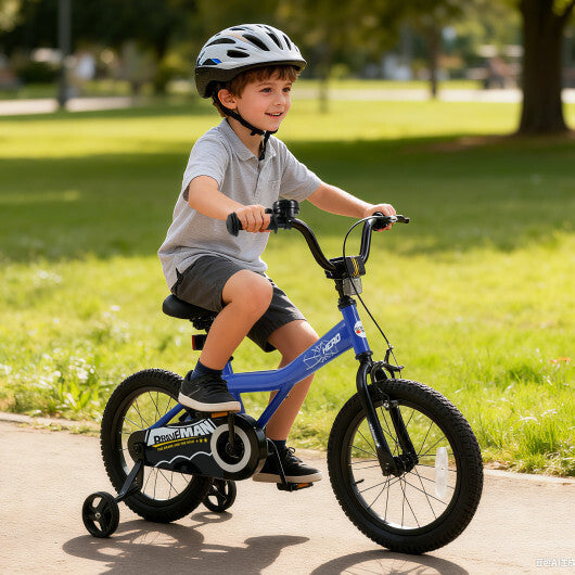 16 Inch Kids Bike with Helmet Protective Set Dark Blue
