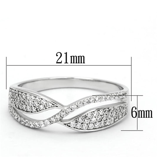 TS108 - Rhodium 925 Sterling Silver Ring with AAA Grade CZ in Clear