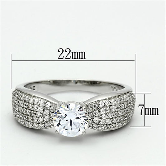 TS119 - Rhodium 925 Sterling Silver Ring with AAA Grade CZ in Clear