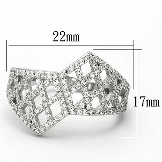 TS122 - Rhodium 925 Sterling Silver Ring with AAA Grade CZ in Clear