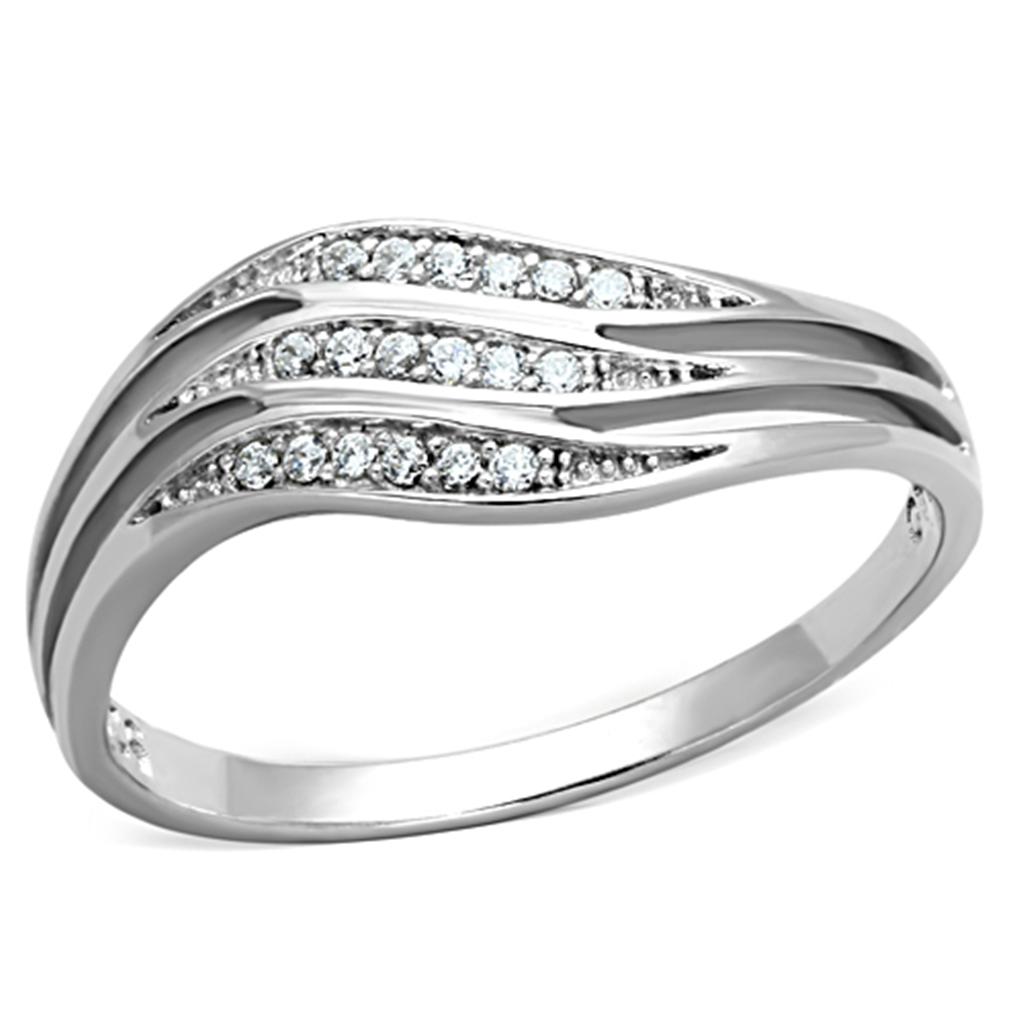 TS143 - Rhodium 925 Sterling Silver Ring with AAA Grade CZ in Clear