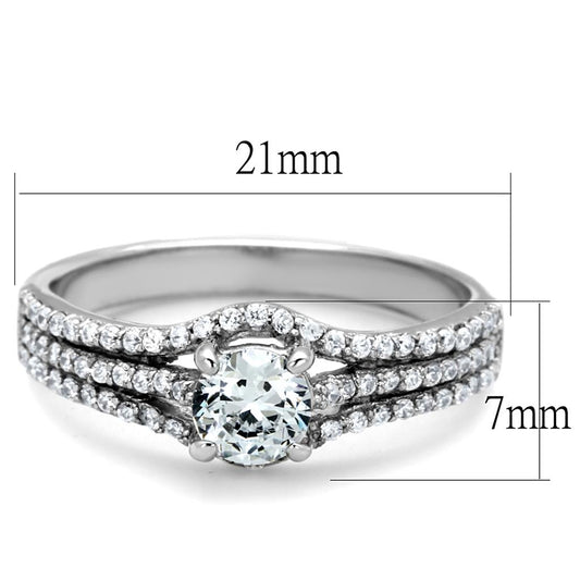 TS188 - Rhodium 925 Sterling Silver Ring with AAA Grade CZ in Clear