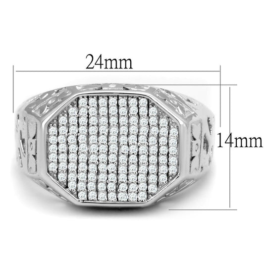 TS229 - Rhodium 925 Sterling Silver Ring with AAA Grade CZ in Clear