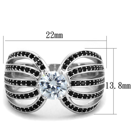 TS314 - Rhodium 925 Sterling Silver Ring with AAA Grade CZ in Clear