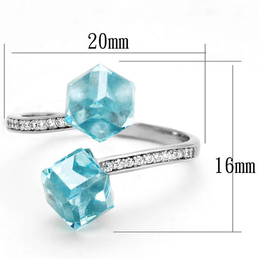 TS317 - Rhodium 925 Sterling Silver Ring with AAA Grade CZ in Sea Blue