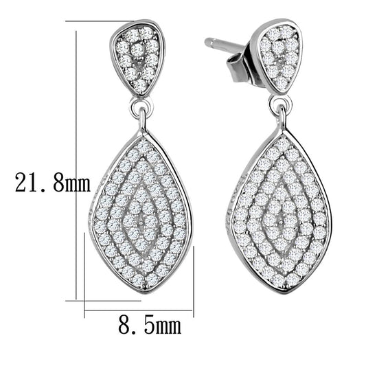 TS325 - Rhodium 925 Sterling Silver Earrings with AAA Grade CZ in Clear