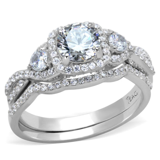TS352 - Rhodium 925 Sterling Silver Ring with AAA Grade CZ in Clear