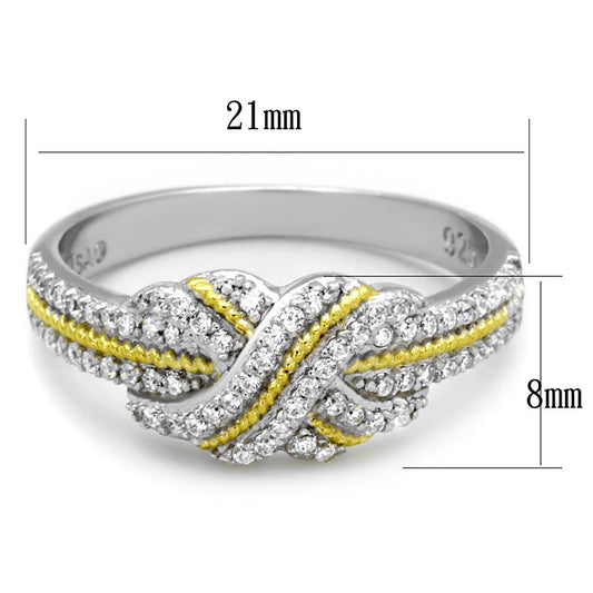 TS370 - Reverse Two-Tone 925 Sterling Silver Ring with AAA Grade CZ in Clear