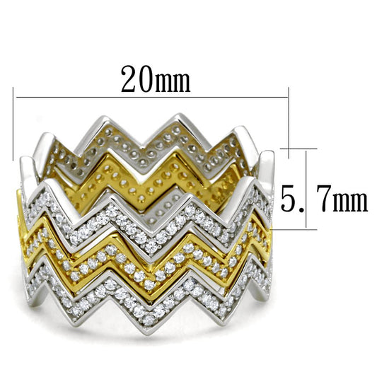 TS492 - Gold+Rhodium 925 Sterling Silver Ring with AAA Grade CZ in Clear