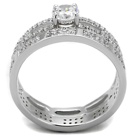 TS499 - Rhodium 925 Sterling Silver Ring with AAA Grade CZ in Clear