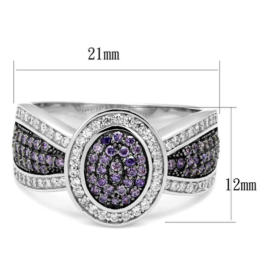 TS523 - Rhodium + Ruthenium 925 Sterling Silver Ring with AAA Grade CZ in Amethyst