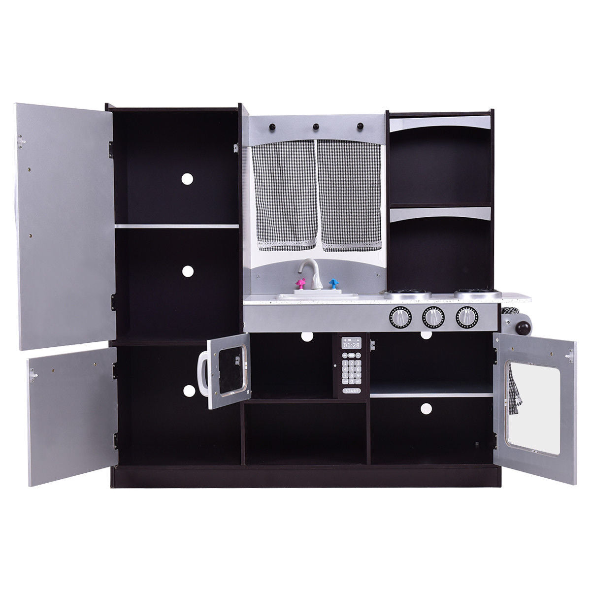 Kids Wooden Modern Kitchen Cooking Pretend Play Set - Color: Coffee