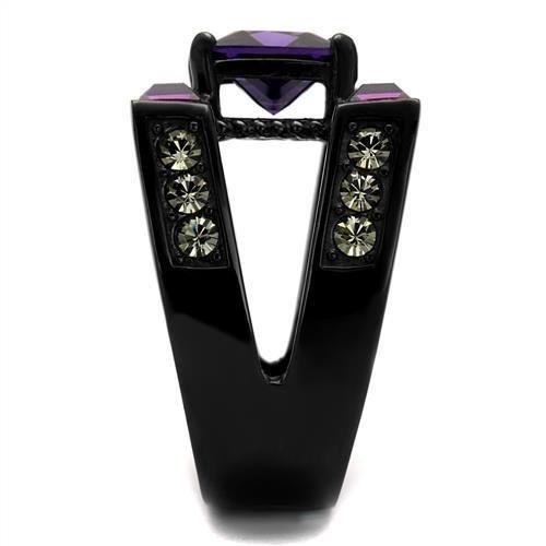 TK1072J - IP Black(Ion Plating) Stainless Steel Ring with AAA Grade CZ in Amethyst