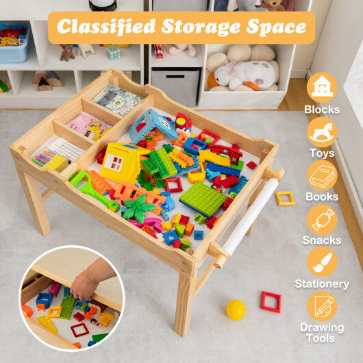 Wooden Kids Multi Activity Play Table with Storage Paper Roll-White