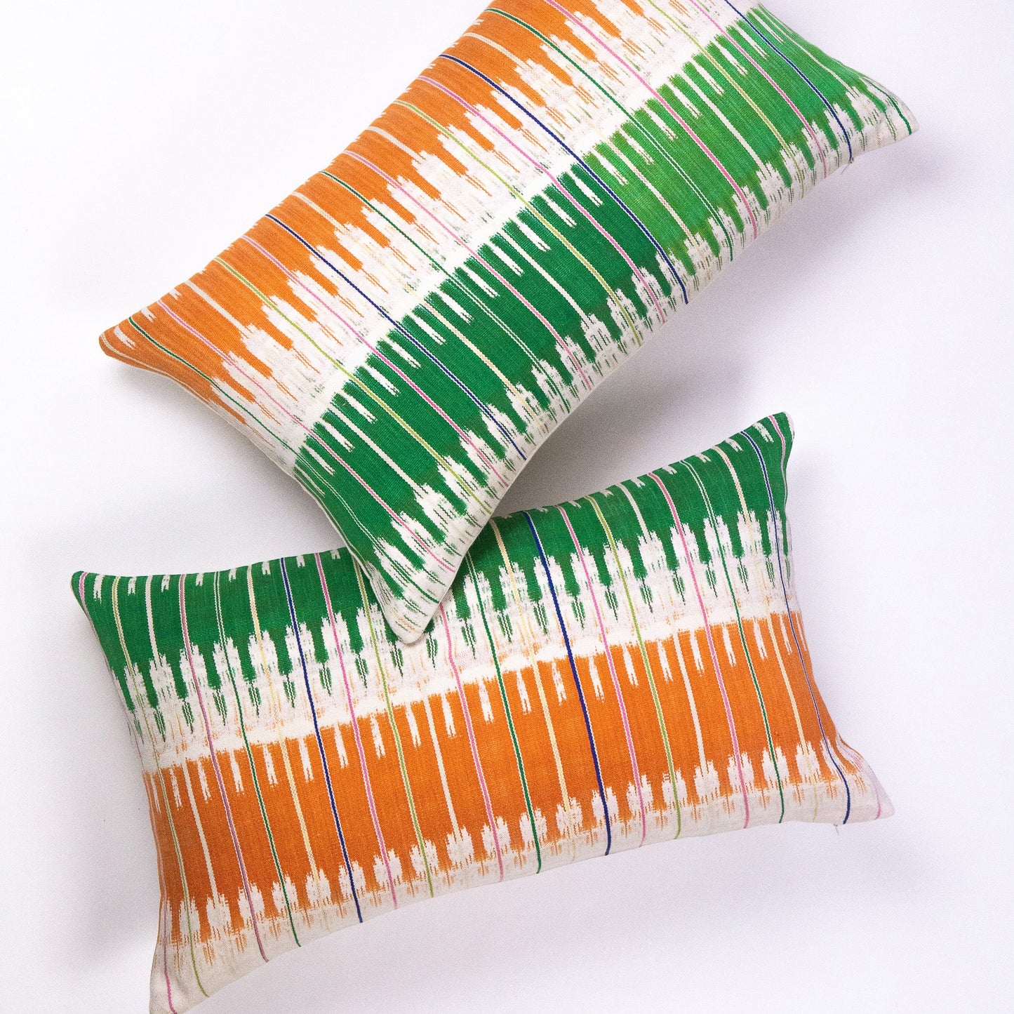 Vintage Ikat Orange & Green Pillow