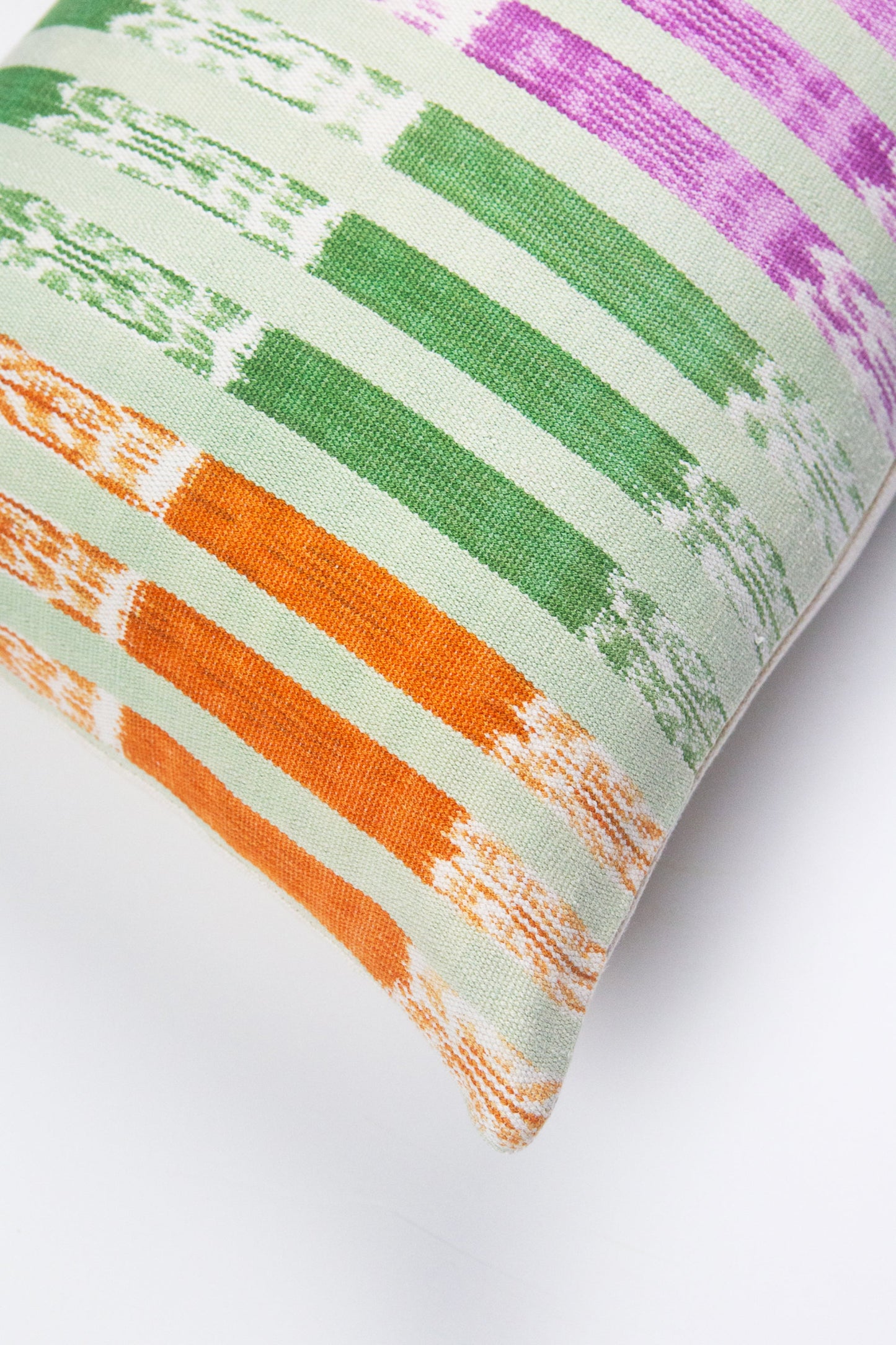 Vintage Ikat Mint Green, Orange & Magenta Stripe Pillow