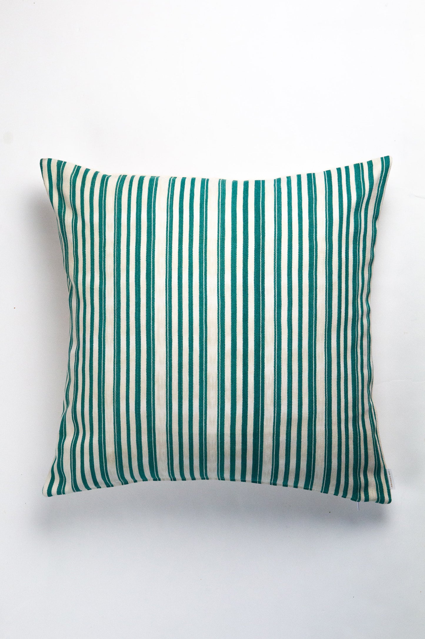 Vintage Jade Green and Natural Ivory Striped Pillow