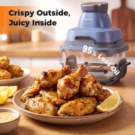 Costway 6-in-1 Portable Glass Air Fryer 4.4QT & 1.8QT Dual Glass Containers with Lids Blue