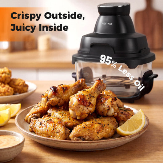 Costway 6-in-1 Portable Glass Air Fryer 4.4QT & 1.8QT Dual Glass Containers with Lids Black