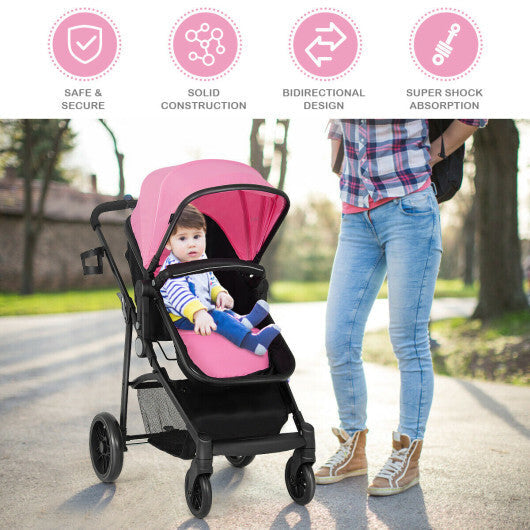 Babyjoy 2 in 1 Foldable Baby Stroller Kids Travel Newborn Infant Buggy Pushchair 22 lbs Pink