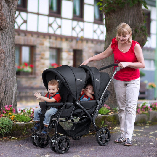 Double Stroller Foldable Baby Twin Lightweight Travel Stroller Infant Pushchair Black