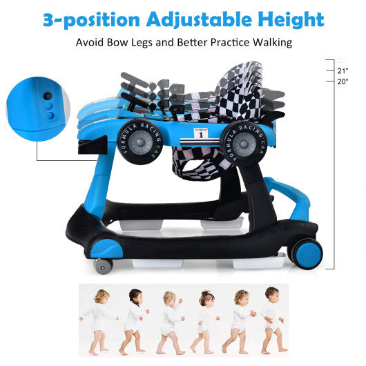 4-in-1 Baby Walker Foldable Activity Push Walker Adjustable Height Blue