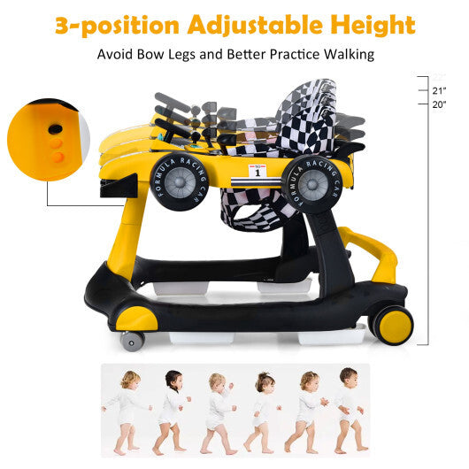 4-in-1 Baby Walker Foldable Activity Push Walker Adjustable Yellow